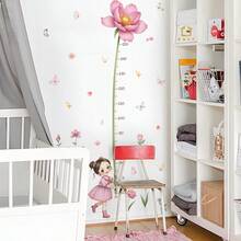1/4 Sheets Pink Smile Flower Height Measurement Wall Sticker, Cute Cartoon Growth Chart Decal For Kids Baby Girls Bedroom Nursery Decor - Multicolor - View 5