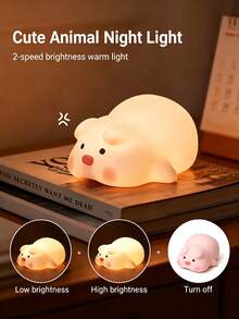 1PC Pink Cute Pig Animal Room Night Light, Smart Timer Lamp, USB Rechargeable Desk Lamp, Touch Dimming Bedside Light. Ideal Choice For Home Decor And A Soothing Companion. Perfect Birthday Gift For Kids, Children And Partners - Multicolor - View 3