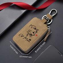 Cute Cat Lover Keychain Wallet PU Leather Zipper Key Storage Bag With Metal Ring - Multicolor - View 3