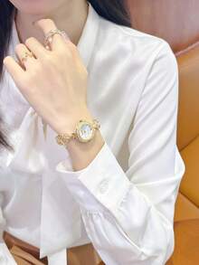 1件装女士奢华水钻镶嵌椭圆形罗马数字表盘手链腕表，适合社交聚会、派对、日常佩戴、节日礼物 - 均碼 - 查看 6