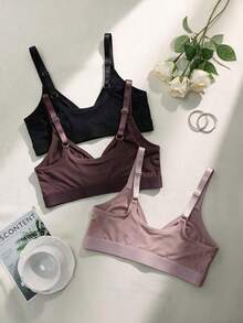 3pcs Wireless Non-Padded Comfortable Front Closure Women's Bra - Multicolor - View 2