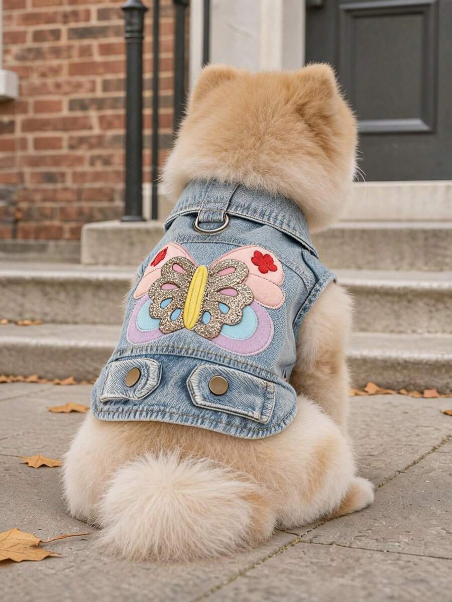 1PC Pet Clothes 2026 New Small Dog Puppy Cat Cute Pet Embroidered Pattern Lapel Sleeveless Design Butterfly Coat - Multicolor - View 1