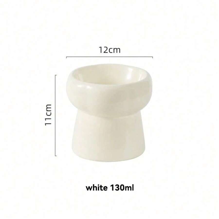 Elevated Ceramic Pet Bowl For Cats And Small Dogs – Anti-Slip, Neck Protection, Easy To Clean, Raised Design For Food And Water - White 130ml - View 1
