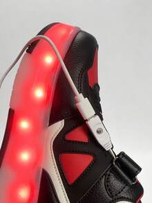 青少年轮滑鞋、旱冰鞋、四轮滑冰鞋、小型四轮鞋、LED充电发光鞋 - 紅色 - 查看 10
