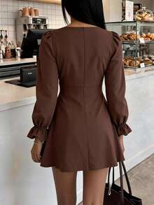 Women Short Dresses - Brown - View 2