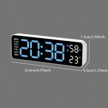 USB Powered 9 Inch Large Digital Wall Clock Temperature Humidity Week Display 4 Level Manual Brightness Adjustment Auto Dimmable Snooze Table Clock 12/24H Electronic LED Alarm Clock ---Without Battery And Plug - one-size - View 9