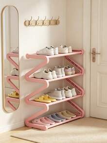 Z-Shaped Plastic Shoe Rack Floor-Standing Storage Rack Multi-Functional Large Capacity Easy Assembly Storage Rack Home Dormitory Essential Space Saving Suitable For Living Room Bedroom - Multicolor - View 1