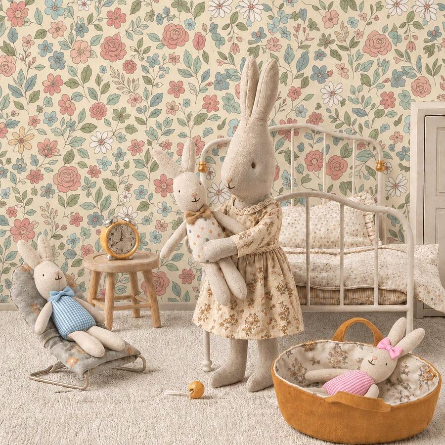 INS Nordic Home 2PCS Nordic Style Mini Rabbit Plush Doll Set, Mouse Plush Doll Set, Children's Room Decor Fabric Storage Basket Cradle, Mouse Small Plush Doll, Animal Role Play Doll, Rabbit Baby & Rabbit Mom, Cradle Small Rabbit & Small Mouse Set, Christmas & Halloween Gift, DIY Dollhouse Decor, Children's Gift