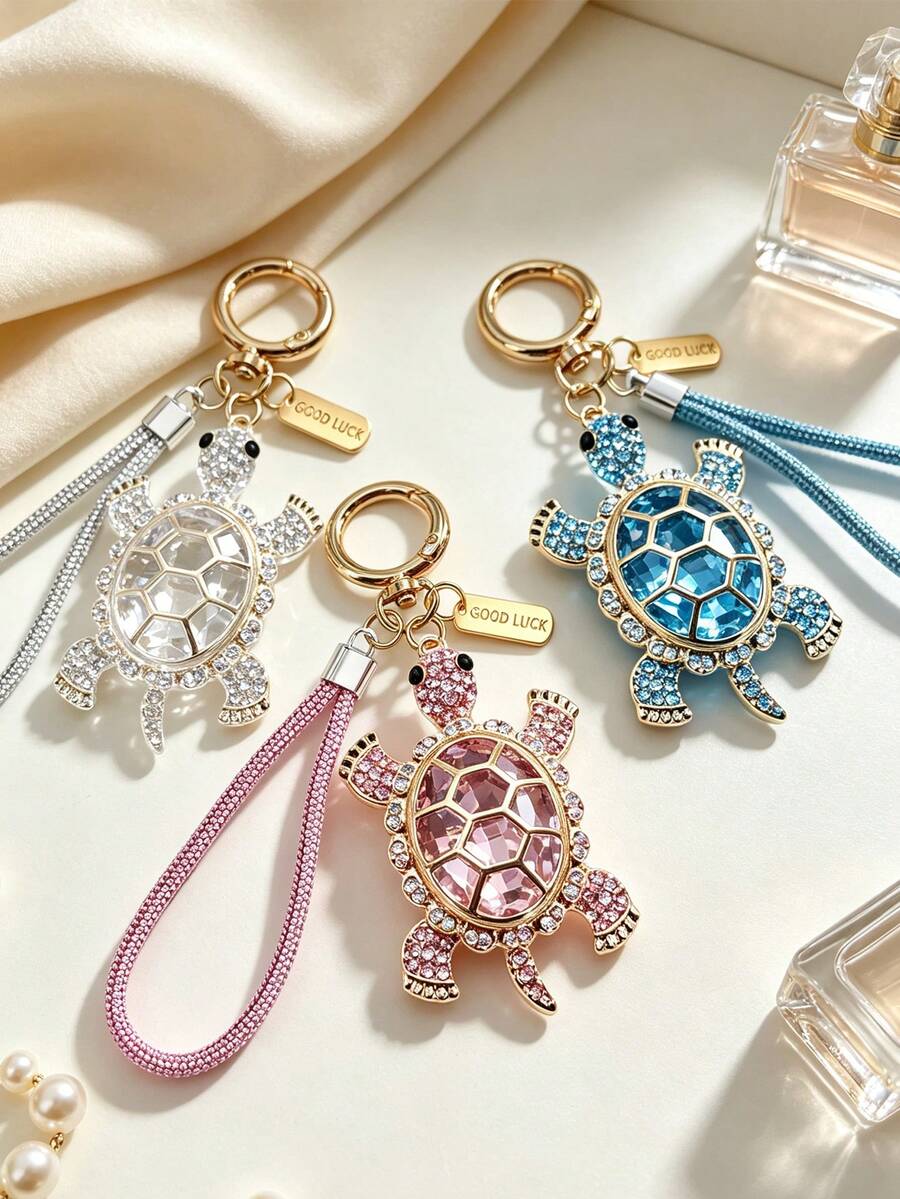 Women's Rhinestone Sea Turtle Keychain/Bag Charm With Faux Diamond Strap – Perfect Accessory For Handbags And Car Keys; An Ideal Holiday Gift - Multicolor - View 1