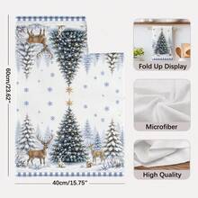 2PCS Christmas Tree & Deer Pattern Printed Kitchen Towels, 40*60cm Rectangular Microfiber Dish Cloths, Hand Towels, Christmas Kitchen Decor, Home Decor, Housewarming Gift For Neighbors, Perfect For Kitchen And Bathroom Use, Ideal For Housewives And Family Gatherings, High Value, Household Essential - Multicolor - View 3