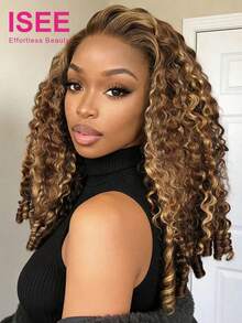 ISEE Hair Highlight Color Wear Go Half Wig, Burmese Curly Human Hair, 16-28 Inches, 180% Density, 3-In-1 Drawstring Half Wig, Natural Hairline, Beginner Friendly, Seamless Flip Wig, Glueless And Laceless - S4/27 - View 3