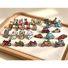 10-100PCS Random Style Cute Cartoon Badge Collection, Small Animals, Transportation, Beverage Patterns Brooches, Animals, Motorcycles, Puppies, Ocean Elements, Clothes, Backpacks, Bags, Stationery Decoration Accessories - Multicolor - View 10