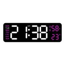 USB Powered 9 Inch Large Digital Wall Clock Temperature Humidity Week Display 4 Level Manual Brightness Adjustment Auto Dimmable Snooze Table Clock 12/24H Electronic LED Alarm Clock ---Without Battery And Plug - one-size - View 22
