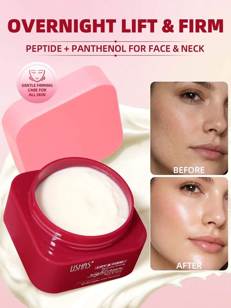 USHAS Overnight Lift & Firm Night Cream For Face And Neck, Peptide & Panthenol Anti‑Aging Moisturizer, Gentle Firming Repair Sleeping Cream, Hydrating Skin Care For All Skin Types Including Sensitive Skin, Necessary For Daily Night Skin Care - #Cream - View 1