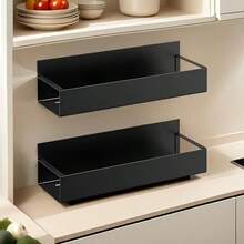 1/2pcs Magnetic Side Storage Rack Set, Suitable For Refrigerator And Washing Machine - No Drilling Required, Easy Installation, Fashionable Black Metal Texture, Wall-Mounted Spice Rack - Black - View 7