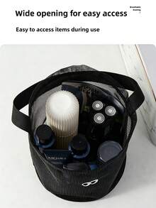 1pc Mesh Breathable Hanging Toiletry Bag, Large Capacity Handheld Bath Storage Bag, Dry & Wet Separation, Vacation Essential, Makeup Bag, School Season, Bathroom Storage, Suitable For Shower, Beach, Swimming And Gym - Multicolor - View 4