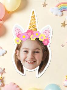 UNICCUT 24/48pcs Customized Unicorn Party Headbands With Photo Stickers, Personalized Face Photo Label Stickers, Birthday Party Decoration, Self-Adhesive - Multicolor - View 7