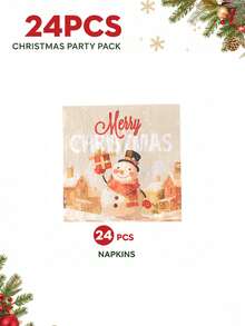 10/24pcs Set Peralatan Makan Sekali Pakai Kertas Motif Rumah Musim Dingin Manusia Salju Warna Beige, Perlengkapan Pesta Liburan Gaya Pedesaan, Termasuk Gelas, Serbet, Kotak Popcorn, Kotak Makanan, dan Sedotan, Cocok untuk Makan Malam Liburan, Dekorasi Meja - Beraneka warna - View 10