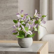 1pc Premium Artificial Clematis Bonsai, Faux Flower Decor, Suitable For Home Bedroom, Aromatherapy Tabletop Arrangement, Living Room Office, Coffee Table Desktop Decoration Display (With Pot) - Mauve Purple - View 2