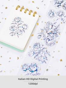 DANKUN 1 Roll Wide Botanical Floral PET Sticker Roll, Holographic Or Iridescent, 1200dpi High Definition Waterproof Transparent PET And Paper Washi Tape, Suitable For Planner Scrapbook Junk Journal DIY Crafts - Scrapbook Stickers - View 5