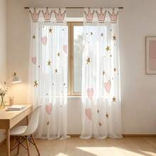 2PCS Crown Love Princess Sheer Curtains, Rod Pocket, Suitable For All Seasons, Suitable For Various Festival Atmosphere, Good Transparency, Suitable For Decorating Curtains In Bedroom, Study, Living Room And Various Scenes - Multicolor - View 8