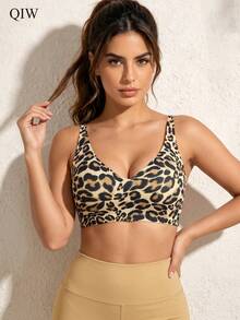 1pc Women's Leopard Print Seamless Comfortable Backless Camisole Bra - Champagne - View 4