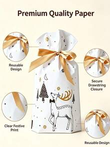 Christmas Gift Bags With Gold Ribbon, Reindeer And Tree Pattern Candy Bags, Suitable For Holiday Party Gifts, Small Gift Packaging, Christmas Stocking Fillers, Christmas Party Gift Decoration Supplies - Multicolor - View 9