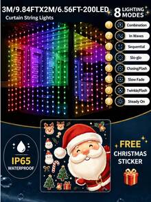 Solar Powered Curtain Lights, Random Window Sticker Gift, Outdoor Garland Lights, 8 Lighting Modes, Waterproof, Solar Fairy String Lights, 300/200/100LED, Garden, Yard, Eaves, Gazebo, Wedding, Camping, Party, Window, Wall, Balcony, Christmas Decoration - Solar Led String Light - View 13