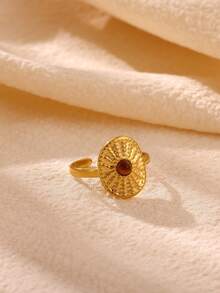 1pc Stainless Steel Vintage Sun Ring, Popular Personalized Round Ring Jewelry For Women - JZ10476 - View 5