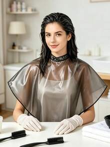 Multi Functional Salon Professional Shawl - Waterproof And Reusable, Made Of PVC Material, Suitable For Shampooing, Dyeing And Styling, Washable Material, Lightweight And Durable, Hair Dye Cap, Home Hairdressing Set, DIY Hair Dye Set,Back To School - A - View 3