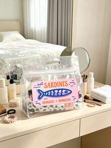 Retro Sardine Transparent Waterproof Wash Bag, PVC Beach Handbag, Suitable For Storing Shampoo, Lotion, Cosmetics And Other Bathroom Supplies, Adds Fashionable And Practical Design For Travel And Daily Use, Suitable For Travelers, Office Workers, Students, Beauty Enthusiasts, Can Be Used For Travel, Fitness, Hotel Accommodation, Daily Bathroom Storage, Multi-Functional Cosmetic Bag - Multicolor - View 8