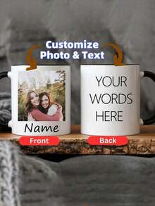 Customizable 11oz Ceramic Coffee Mug, Can Print Your Photos, Text And Logos, Personalized Photo Customization, Gift For Grandma, Mom, Dad, Holiday Commemorative Mug, Customizable Coffee Mug, Mug With Photos And Text, Personalized Photo Coffee Mug, Photo Mug, Custom Name Mug, Mug, Ideal For Office, Home, Father's Day, Valentine's Day Gift, Birthday, Engagement, Wedding, Graduation Ceremony (Double-Sided Printing), Secret Santa Gift, Minimalist Aesthetic Mug - Multicolor - View 6