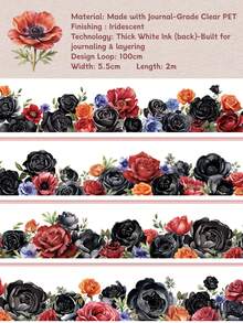DANKUN 1 Roll Wide Botanical Floral PET Sticker Roll, Holographic 1200dpi High Definition Transparent PET And Washi Tape, Suitable For Planner, Scrapbook, Junk Journal, Planner DIY Handmade Decoration Supplies - Scrapbook Stickers - View 12