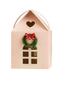 1pc Christmas House Shaped Gift Box With Handle, Cartoon Christmas Tree & Snowman Pattern Gift Packaging Box, Includes Gift Tag, Christmas Window Display Design Paper Dessert Box, Suitable For Winter Holiday Christmas Party Favors - Multicolor - View 7