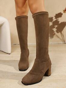 Women's High Heel Tall Boots, Autumn/Winter New Style, Elastic Slim Fit Knee-High Boots, Riding Boots - Camel - View 3