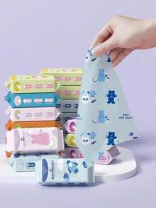 8/16/32/48/96pcs Cute Small Size Printed Wet Wipes, Colorful Printed Shoe Stain Removal Wipes, Clothing Cleaning Wipes, Suitable For Travel, Furniture And Home Essentials, Portable Cleaning Wipes, Kitchen Wipes, Patterned Wipes (Random Packaging Pattern/Tissue Print Color Pattern Random) - Multicolor - View 1