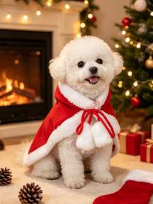 1 Set/3 Pieces Christmas Dog Costume Set, Pet Christmas Hat, Cape And Scarf, Soft Plush Holiday Outfit, Adjustable Christmas Accessories, Suitable For Small And Medium Dogs, Christmas Party Photo Props - Multicolor - View 9