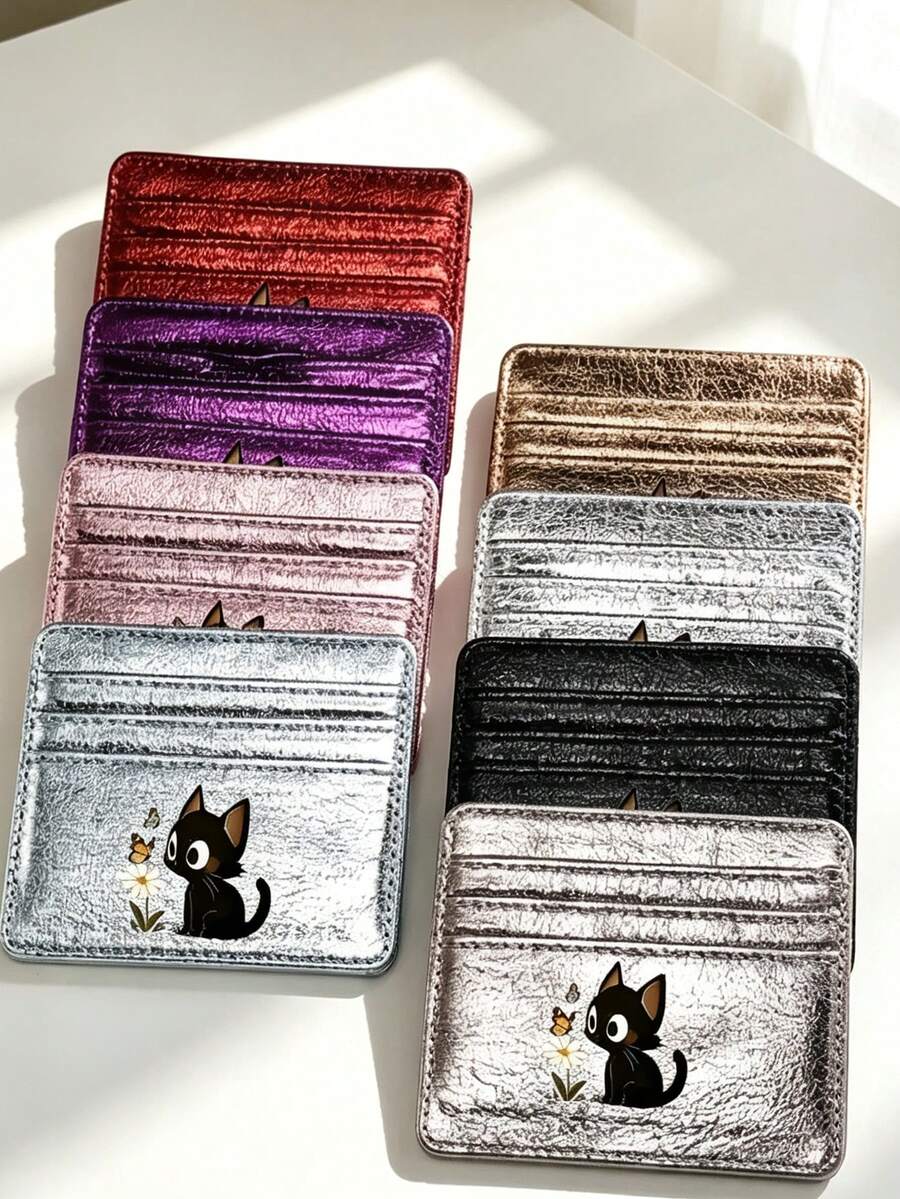 Credit Card Holder Small Wallet Women, Black Cat Leave,Coin Wallet Portable Card ID Card,Slim Pocket,Large Capacity,Birthday, Anniversary, Couples