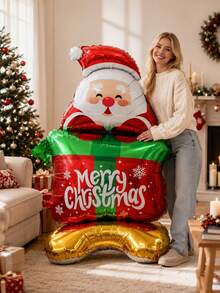 1PC Standing Santa Claus Gift Box Balloon, Suitable For Christmas, Next To Christmas Tree, Fireplace, Outdoor Yard/Porch Welcome, Holiday Atmosphere Decoration, Photo Backdrop - Multicolor - View 5