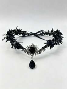 1pc Gothic Style Headband, Dark Halloween Headpiece Vintage Elf Forehead Pendant Hair Accessory, COS Costume Accessory Headband - Black - View 3