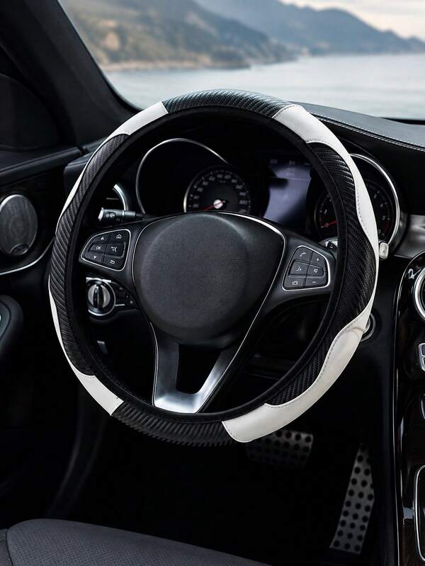 1pc Carbon Fiber Leather Comfortable Car Steering Wheel Cover Without Inner Ring Car Accessories Suitable For 14.5-15 Inch Steering Wheel Elastic Band Steering Wheel Cover Car Interior Supplies Unisex Four Seasons Universal