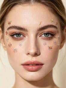 1pc Colorful Butterfly & Flower Face Makeup Sticker, 3D Embossed Floral Leaf Butterfly Letter Pattern, Easy To Apply And Remove, Suitable For Photoshoot, Evening Party Theme Styling, Facial Atmosphere Decoration Sticker - Multicolor - View 2