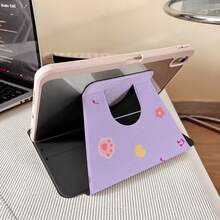 1件紫色可愛音樂熊奶茶爪花印花360°旋轉平板保護殼，相容iPad 10代10.9吋2022智能殼/Air 13(M3 2025)/Air 11(M3 2025)/11(A16 2025)，相容OPPO Pad，相容華為MatePad，相容Vivo Pad，相容榮耀Pad，相容小新Pad - 彩色 - 查看 7