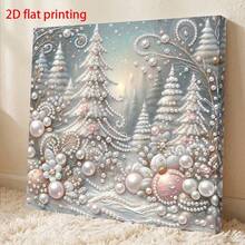 1pc New Pearl Painting Set, 3D Christmas Snow Village Scene Design With Christmas Tree And Floral Patterns, Self-Adhesive Pearl Rhinestones, Suitable For Holiday Birthday Gift For Friends, Home Decor - Pearl Painting - View 10