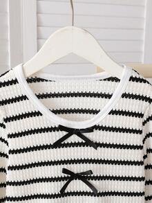Girls 2pcs Set Spring Autumn Fashion Striped Long Sleeve Top & Casual Wide Leg Pants - Multicolor - View 3
