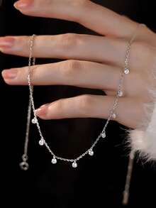 1 Stück S925 Sterling Silber zarte elegante Süßwasser-Tränen-Anhänger Halskette für Frauen, mit Strass besetzt, minimalistisches Nischen-Luxus-romantisches Design, modisches ästhetisches Halsaccessoire, durchdachtes Geschenk für Liebhaber, Freunde, Geburtstag, Jahrestag, Feiertag - Diamant - Übersicht 5