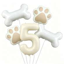 5Pcs Cream Number 0‑9 Dog Bone Paw Print Foil Balloon Set, Pet Theme Birthday Party Decor - View 11
