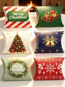 Christmas Pillow Gift Box 11.5*7cm, Assorted Christmas Pattern Paper Candy Favor Box, Suitable For Holiday Party Small Gift Packaging - View 2