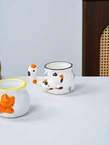 1pc 3D Cat Tail Handle Ceramic Mug, Cute Embossed Kitten Water Cup, Home Coffee Cup, Gift - Multicolor - View 6