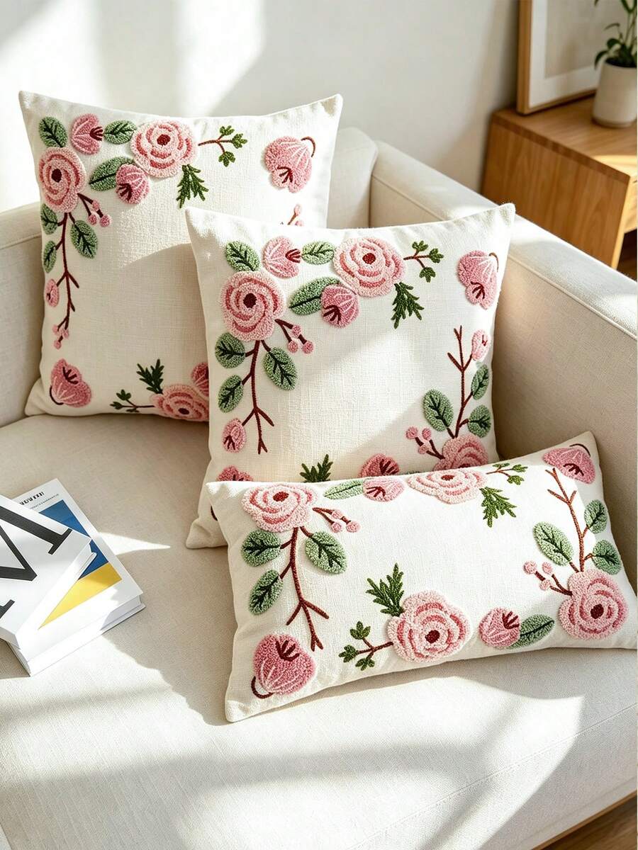 1件精緻刺繡花卉枕套,適用於任何房間,可機洗,拉鍊封口 - 彩色 - 查看 1